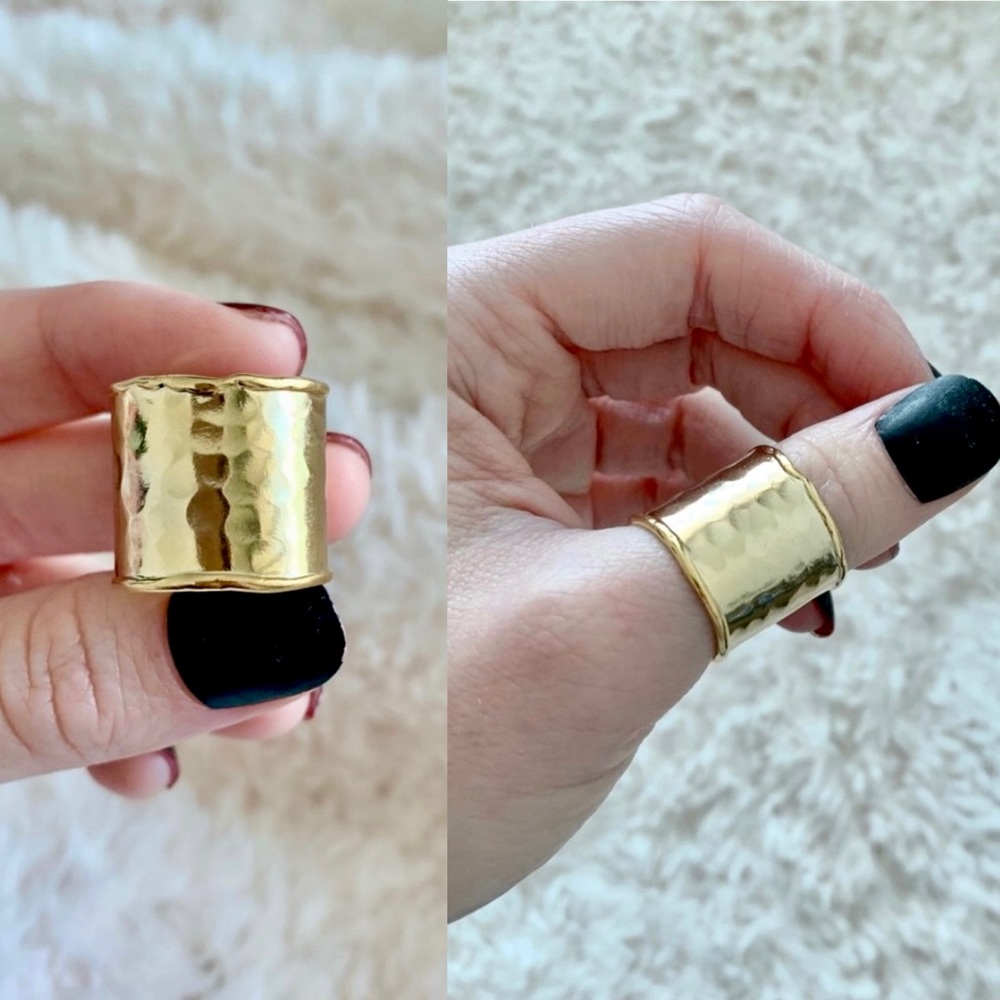 14K Gold Plate Wide Open Hammered Ring